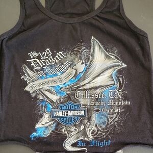 Harley-Davidson Black Tank Top with Silver Dragon and Blue Accents